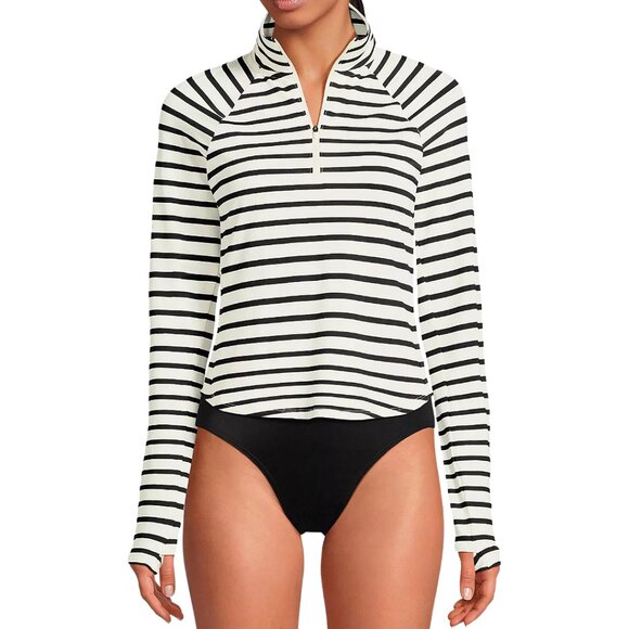Women’s Mock Neck 1/4 Zip Rash Guard White Black Stripe Size L NWT - Picture 7 of 8